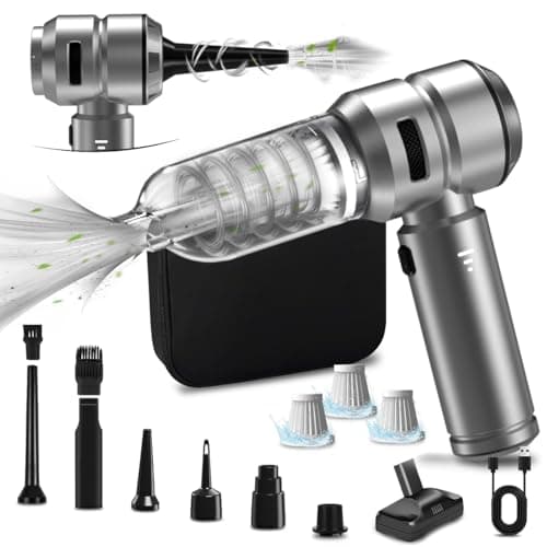Kevsuvqin 4-IN-1 Aspirador de Mano Potente sin Escobillas, 21000PA Aspirador Coche Potente sin Cable, 3 Niveles Ajustables, Mini Aspiradora de Mano para Aire Comprimido Limpieza PC (Negro Plateado)