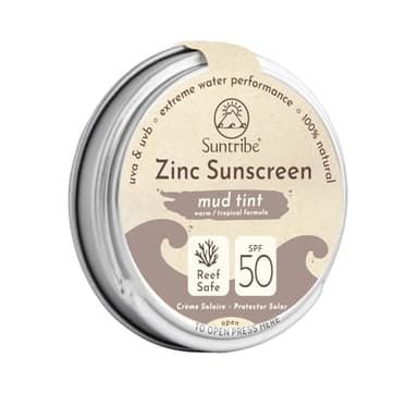 Protector Solar Natural Mineral Zinc FPS 30 Suntribe - 45 g, Cacao, Ecológico - 100% Natural, Seguro para Arrecifes - Surf & Deporte - Filtro UV Mineral - Muy Resistente al Agua