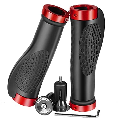 LYCAON Puños Bicicleta Ergonómicos, Manillar Bicicleta Doble Bloqueo, Empuñadura Bicicleta para MTB/BMX/Montaña/Bici Plegables/Bicicletas Urbanas Aluminio (Rojo - Extensible)