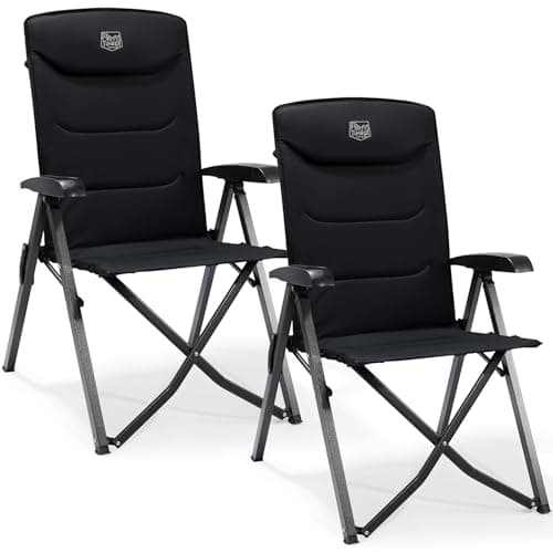 TIMBER RIDGE Silla de Camping Adulto 150kg Silla de Jardín Plegable Portátile de Alta Resistencia Respaldo Alto Silla Reclinable de 4 Posiciones para Campamento Picnic Jardín Caravana (2 Pcs, Negro)