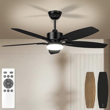 Orthland 106cm Ventilador de Techo con Luz y Mando a Distancia, 5 Aspas Reversibles Lampara Ventilador Techo Silencioso con Motor DC, 6 Velocidades Ventilador Techo LED para Dormitorio, Salon