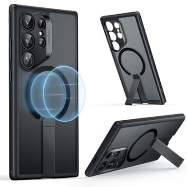 ESR Funda para Samsung Galaxy S24 Ultra con Soporte, Compatible con MagSafe, Funda Magnética para Galaxy S24 Ultra, 3 Modos de Soporte, Protección Grado Militar, Funda a Prueba Golpes,Negro Esmerilado