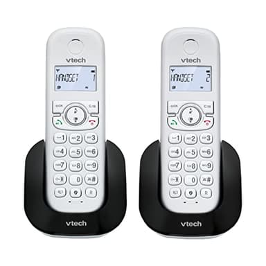 VTech CS1501 Teléfono inalámbrico casa duo, DECT Con doble carga Teléfono Fijo Escucha extra fuerte Manos Libres Bloqueo y identificador de llamadas Pantalla y teclado retroiluminados Blanco