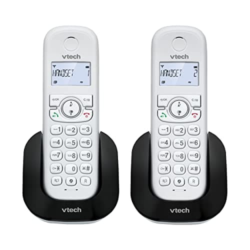 VTech CS1501 Teléfono inalámbrico casa duo, DECT Con doble carga Teléfono Fijo Escucha extra fuerte Manos Libres Bloqueo y identificador de llamadas Pantalla y teclado retroiluminados Blanco