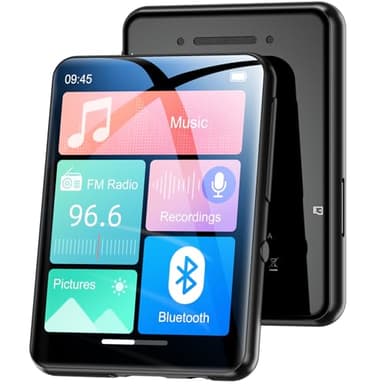 128GB Reproductor MP3 Bluetooth 5.4 con Pantalla Táctil de 2,4", Reproductor Música Mp3 con Altavoces, HiFi MP3 Portátil con Radio FM, Grabación, E-Book (Negro)