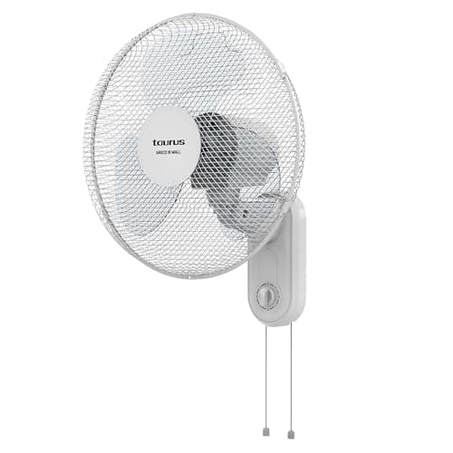 Taurus Greco Wall Ventilador de Pared Silencioso, 3 Velocidades, Selector de Velocidades Giratorio, Oscilante, Conmutador de Tirador, Rejilla Extraíble 45W, 3 Aspas