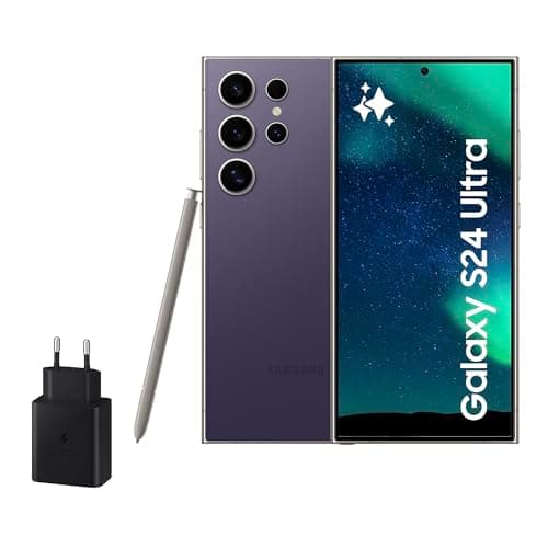 Samsung Galaxy S24 Ultra y Cargador 45W, Teléfono Móvil con IA, Smartphone Android, 12 GB RAM, 256 GB Almacenamiento, Cámara 200MP, S Pen, Batería Larga Duración, Violeta Titanium (Versión Española)