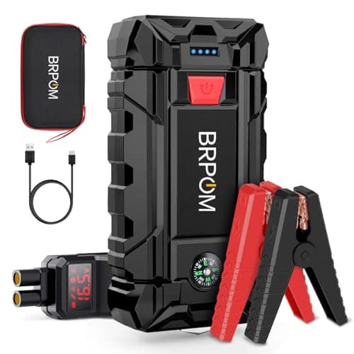 BRPOM Arrancador de Coches, 5000A 21800mAh Arrancador de Baterias de Coche 12V(para 8.0L de Gasolina o 6.5L de Diésel), Jump Starter Portátil, Carga Rápida QC3.0, Espera Larga