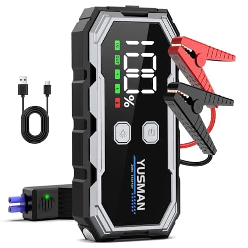 YUSMAN Arrancador de Baterias de Coches, 3000A 12V para 7L de Gasolina o 5L de Diésel, Arrancador Coche Portatil con Pantalla LCD, Jump Starter con 3 Modos LED, Carga Rápid