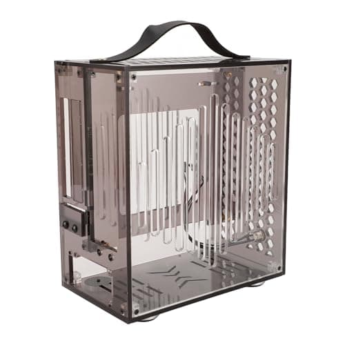 Mini ITX PC Gaming Case, Caja de Computadora de Escritorio DIY con Panel Transparente, 23x20,5x12 Cm, Caja de Flujo de Aire Hueco Abierto de 360 ​​Grados (Black)