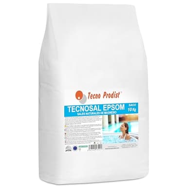 TECNOSAL EPSOM de TECNO PRODIST Sales de Epsom (SACO 10 Kg) Sal de baño, tratamiento corporal 100% natural, terapias flotación, baños de inmersión, piscinas