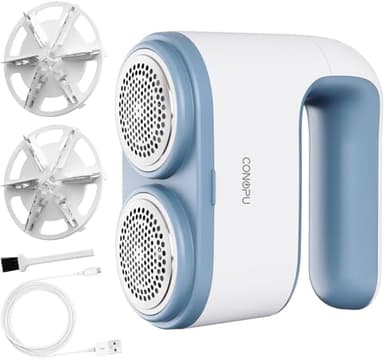 CONOPU Quitapelusas Eléctrico Recargable USB-C, Potente con 12 Cuchillas de Doble Filo, Doble Cuchilla Exterior, Quitapelusas para Ropa Sin Cable, Incluye Cargador y Cepillo de Limpieza, Azul Claro