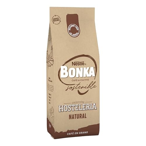 Bonka cafe en grano tostado natural para hostelería, Ideal para maquina de cafe Espresso - 1 paquete x 1 kg