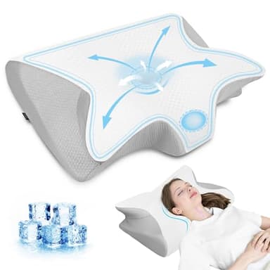 HOMCA Almohada Cervical, 2 en 1 Almohada Ergonómico Espuma de Memoria Almohada Ortopedica con Funda Refrescante para Soporte de Cabeza/Cuello/Hombro, Relajación y Alivio del Estrés