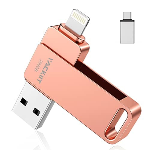 Pendrive para iPhone 256GB Apple Autorización,Vackiit Pen Drive Lightning Tipo C Memoria USB 3.0 Externa Photo Stick con MFI Lightning,USB 3.0,USB C 3 in 1