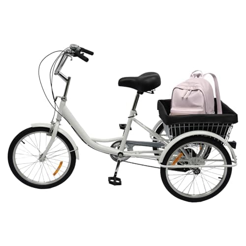 biniliubi Triciclo de 20 pulgadas para adultos, bicicleta de 3 ruedas con estantes estilo ballet 8S y tiras reflectantes, 8 velocidades, 3 ruedas, capacidad de carga de 110 kg, actividades al aire
