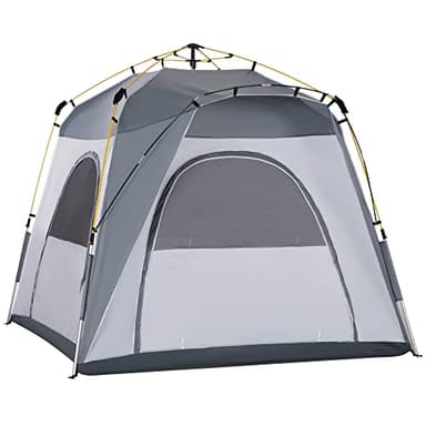 Outsunny Tienda de campaña familiar para 4 personas, montaje instantáneo Pop-up 4 ventanas, parasol dim. 2,4 x 2,4 x 1,95 m, fibra de vidrio de poliéster verde, gris