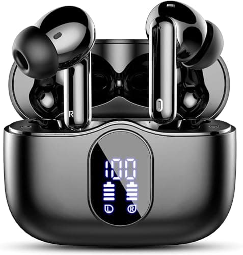 Auriculares Inalámbricos, Bluetooth 5.3 con HD Micrófono HiFi Estéreo Pantalla LED, Reducción de Ruido, 13 mm Controlador dinámico, IP7 Impermeable 36H Cascos Inalambricos