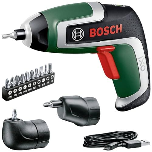Bosch Home and Garden Atornillador a batería compacto IXO, 7.ª generación; 3.6 V; 2.0 Ah; 5.5 Nm; set incluye accesorios de atornillado en ángulo y excéntricos; con cable micro USB
