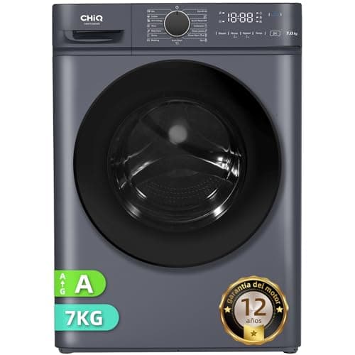 CHiQ CW07123863AX Lavadora integrable - 7kg, Clase A, Motor BLDC 1200 RPM, Vapor y Lavado rápido, 15 Programas, Diseño compacto (60x46,5x84cm) - Gris moderno