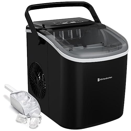 KitchenBrothers maquina de Hielo - Ice Maker - Maquina de Hacer Hielo - Máquina para Hacer Cubitos de Hielo con Pala para Hielo - 9 Cubitos de Hielo en 8 Min. - Portátil con Asa - 1,2L