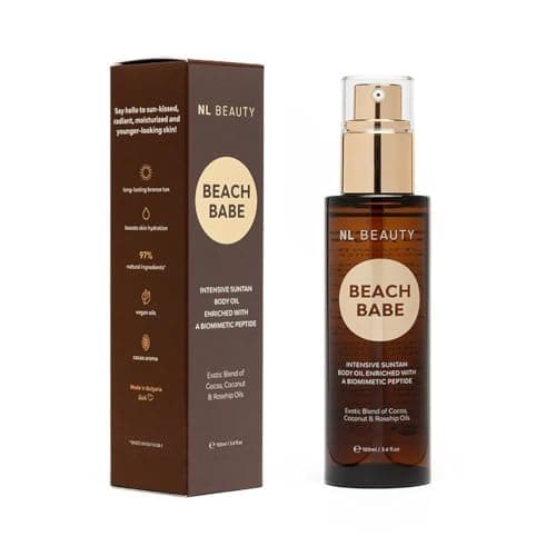 NL Beauty Beach Babe – Aceite Bronceador Rápido 2 en 1 con Aceites Veganos, Salicornia y Péptidos | Acelerador de Bronceado Incoloro | Adecuado para Broncearse en la Playa y en el Solárium – 100ml