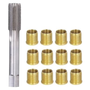 RUNQIN Herramientas de ReparacióN de Roscas de BujíAs, Insertos de Roscas de BujíAs Grifo Roscado de Acero de Alta Velocidad para Motores de Gasolina con Kit de Metal M14x1.25 Y Kit de Grifo M16x1.25