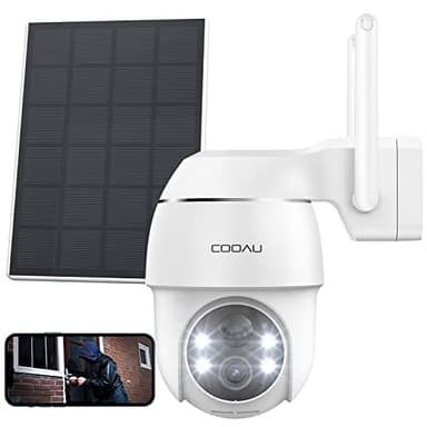 COOAU 2k Camara Vigilancia WiFi Exterior Solar con Batería Recargable, Camara Vigilancia Domicilio WiFi PTZ con Visión Nocturna en Color, Detección de Movimiento PIR, Sirena, IP66 Blanco