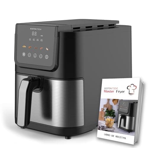 Boston Tech. Freidora de Aire Master Fryer 5L, 1500W, 5 Programas, Pantalla LED, Control Táctil, Temperatura Ajustable, Recubrimiento Cerámico sin PFAS, 35% Más Espacio, Temporizador, Ultrasilenciosa