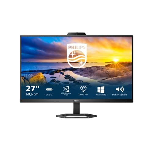 Philips 27E1N1600AE - Monitor QHD de 27 Pulgadas, Altavoz, Altura Regulable (2560x1440, 100Hz, HDMI 1.4, USB-C (65W PD), Hub USB) Negro