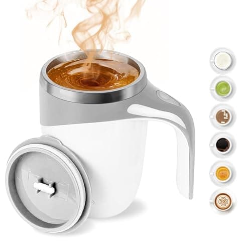 YIKANLIA Taza de Café con Agitación Automática, Taza de Café con Agitación Magnética Automática,Termo Batidora de Viaje de Acero Inoxidable con Tapa Antiderrame y Aislamiento Térmico,Blanca,Charging