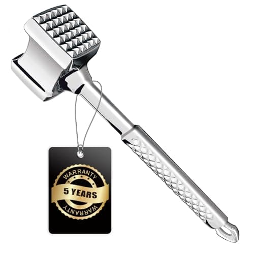 ourmet Easy Martillo Carne de Acero Inoxidable Apto para el lavavajillas - Ablandador de Carne de Doble Cara Ideal para chuletas, chuletas, filetes - Mazo para Carne con 5 años de garantía.