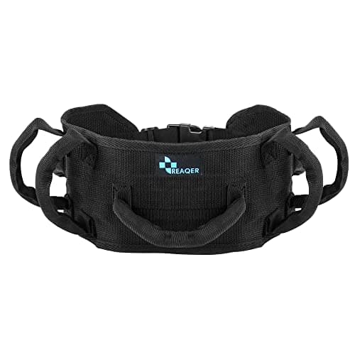REAQER Cinturón de Transferencia con Bucles Gait Cinturón de Transferencia de Seguridad Médica para Pacientes Mayores y Discapacitados(Negro)