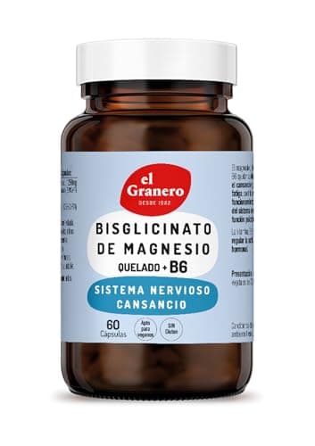 El Granero - Bisglicinato de Magnesio Quelado con Vitamina B6-60 Cápsulas Vegetales- Complemento Alimenticio - Disminuye el Cansancio y la Fatiga - Apto para Veganos - Sin Gluten