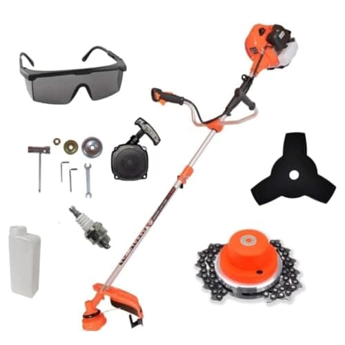 KNakasaki - Desbrozadora a Gasolina Profesional 65CC 2 Tiempos - Multifunción con Disco de Cadena, Trimmer, 3 Puntas, Manillar Doble y Regulador de Potencia