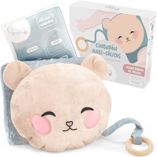 Oli-Melo Alivio de Cólicos y Gases para Bebés - Almohadilla de Arcilla Natural certificado CE para Barriguita Inflamada, Reflujo - Mordedera de Madera, Banda de Peluche, Para Infantes y Recién Nacidos