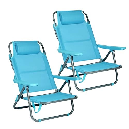 RR T-LOVENDO.ES 2X Sillas Plegables, Pack de Dos, Ligera, Portátiles, Reclinable, para Playa, Piscina, Jardín