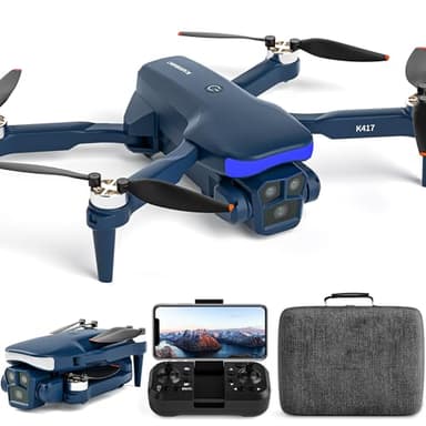 K417 Drone con Cámara 1080P Luz LED Azul para Niños,ESC 90°Ajustable Eléctrico FPV Dron con Video,Motor sin cepillo RC Quadcopter para Adultos,Mini Drone con Bolsa para Principiantes,Modo sin Cabeza