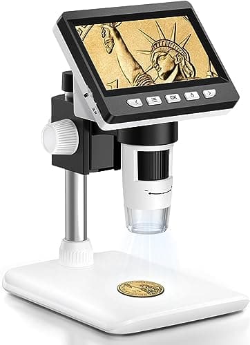 Microscopio Digital Electrónico portátil de 4.3 Pulgadas 1080P con 8 Luces LED Ajustables, Profesional para niños/Adultos 50-1000X, Vista de PC, Compatible con Windows MacOS