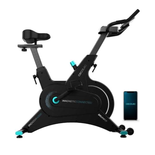 Cecotec Bicicleta Estática Drumfit Indoor 10000 Magnetic Connected, MagnetSystem con pedaleo fluido y natural, Volante de Inercia 10Kg, Pantalla LCD, Compatible APP, 10 Niveles