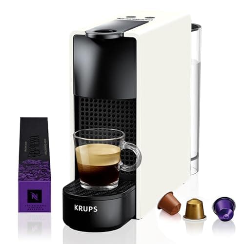 Krups Nespresso Essenza Mini XN1101 - Cafetera monodosis cápsulas Nespresso, compacta, 2 programas de café,19 bares, apagado automático, color blanco, incluye kit bienvenida