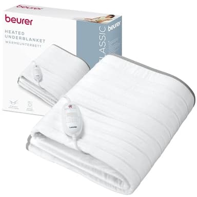 Beurer TS 17 Calientacamas eléctrico, Material no Tejido Suave, Antideslizante Gracias a la fijación con Cinta elástica, 3 Niveles de Temperatura, 150 x 80 cm, Sistema de Seguridad