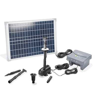 esotec 25/700 LED bomba solar de estanque bomba de estanque con filtro bomba de riego exterior 700 l/h, batería LiFePo4, módulo solar 25 W, fuente solar, juego de agua, bomba de agua
