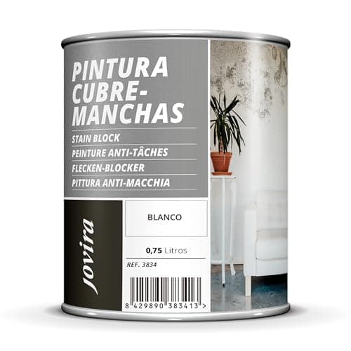 JOVIRA PINTURAS Cubremanchas de grasas, nicotina, humos, bolígrafo, café, etc. en paredes y techos. Pintura especial para cubrir definitivamente las manchas difíciles. (750 Mililitros)
