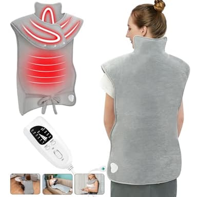 Nalezuns Cojín térmico para espalda, hombros y cuello, con apagado automático, lavable a máquina, 6 niveles de temperatura, con 4 temporizadores, almohadilla térmica para la espalda (100 x 60 cm)