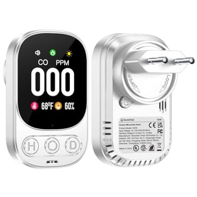 Gedsffati 3-in-1 Plug in Detector Monoxido de Carbono con 2.1'' HD Pantalla, CO Temperatura Humedad Alarma para Casa hoteles, Blanco (EN 50291 Approved)