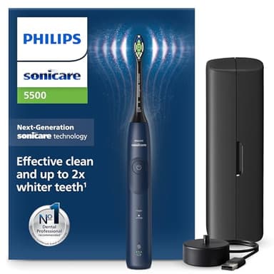Philips Sonicare 5500 cepillo dental eléctrico, cepillo dental sónico con 2 modos, alerta de presión, EasyStart, SmarTimer y BrushPacer, azul marino, modelo HX7113/01 [Nueva Tecnología]