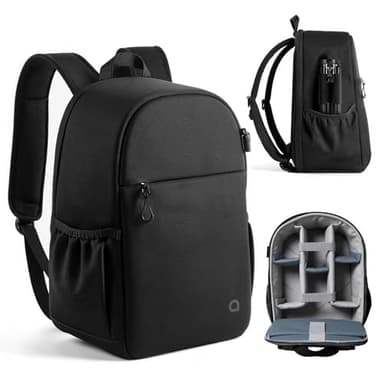 llano Mochila para cámara DSLR/SLR y sin espejo – Mochila fotográfica resistente al agua con compartimento para portátil y soporte para trípode, bolso compacto para viajes & actividades al aire libre