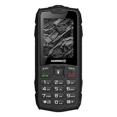HAMMER H Rock teléfono Duradero para Trabajar, Mega batería de 1800 mAh, Pantalla de 2.4", Resistente al Agua (IP68), A Prueba de Golpes (IK05), Teléfono de botón, Linterna, Dual-SIM, Negro