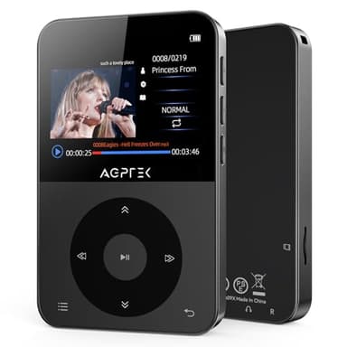 AGPTEK 64GB MP3 Reproductor Bluetooth 5.3, 2.3" TFT Horizontal Pantalla a Color, MP3 Player HiFi Música Portátil con Auriculares, Radio FM, Grabación, E-Book, Podómetro, Soporta hasta 128GB, Negro